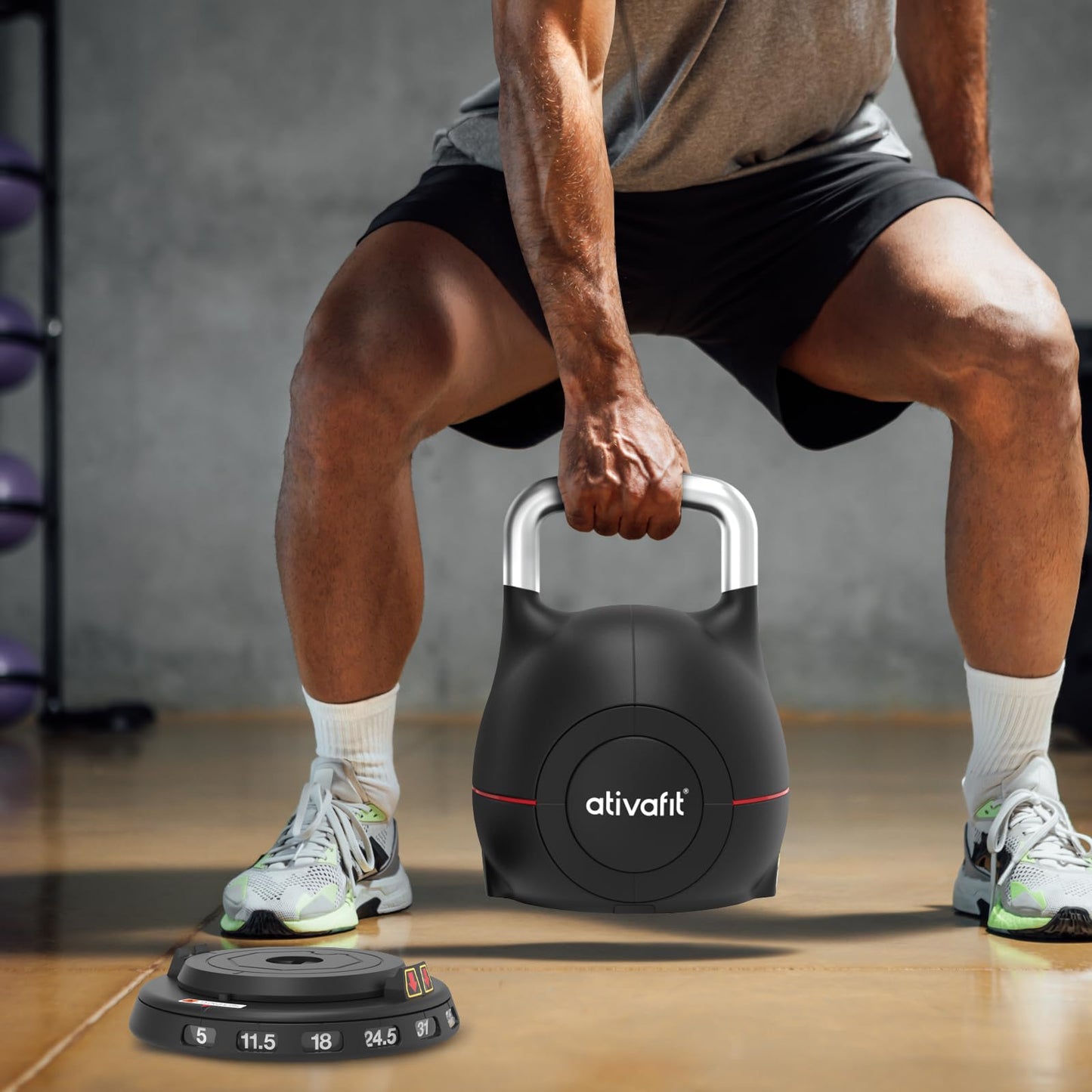 Ativafit 7 in 1 Adjustable Kettlebell 5-44lbs Adjustable Kettlebell with Solid Aluminum Handle Quick Adjustment Weights With Safety Locking Systerm Space Saving Strength Training For Women and Men Full Body Home Gym Workout