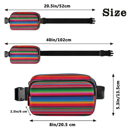 Mexican Serape Belt Bag for Women Men Blanket Stripes Rainbow Fanny Pack Small Waist Pouch Crossbody Bags for Outdoor Hiking Running Travel