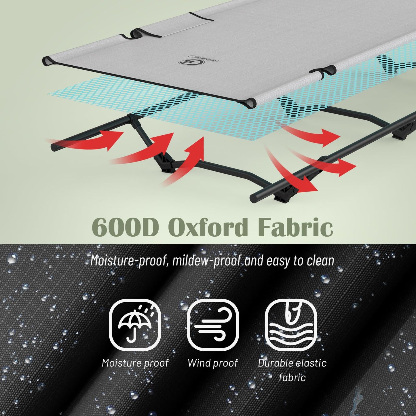 G2 GO2GETHER Foldable Camping Cot, Durable Travel Tent Cot, Ultralight for Backpacking, Comes with Storage Bag(Black/Green/Brown) (Grey)