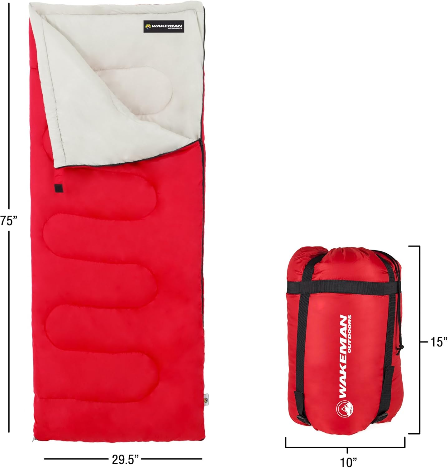 Sleeping Bag ? 2-Season with Carrying Bag for Adults and Kids ? Spirit Lake Sleeping Bag for Camping and Festivals by Wakeman Outdoors (Red)