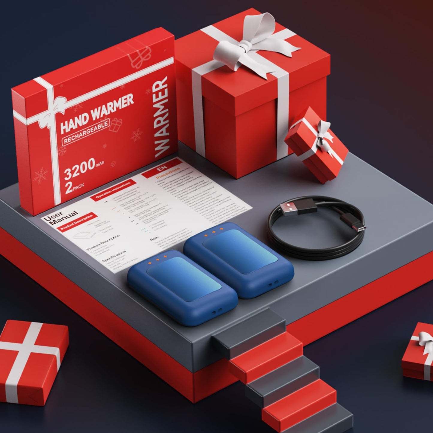 AI Hand Warmers Rechargeable, Reusable Portable Electric Hand Warmer, Fast Intelligent Heating in 1 Second, Gifts for Christmas, Outdoor, Golf, Hunting, Camping Accessories Blue 2Pack