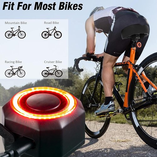 Bike Burglar Alarm with Tail Light, Anti Theft Vibration Triggered Sensing Siren Waterproof Smart Auto Brake Sensing Tail Lamp with Remote, USB Charger Rear Light