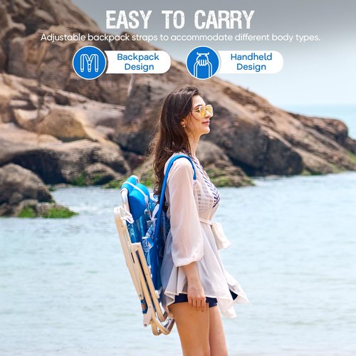 Old Bahama Bay Backpack Beach Chair, Aluminum Lightweight Reclining 5-Position Lounge Chair for Adults Heavy Duty Support 400 LBS Portable Folding with Cooler Bag Camping Chair for Sand Outdoor