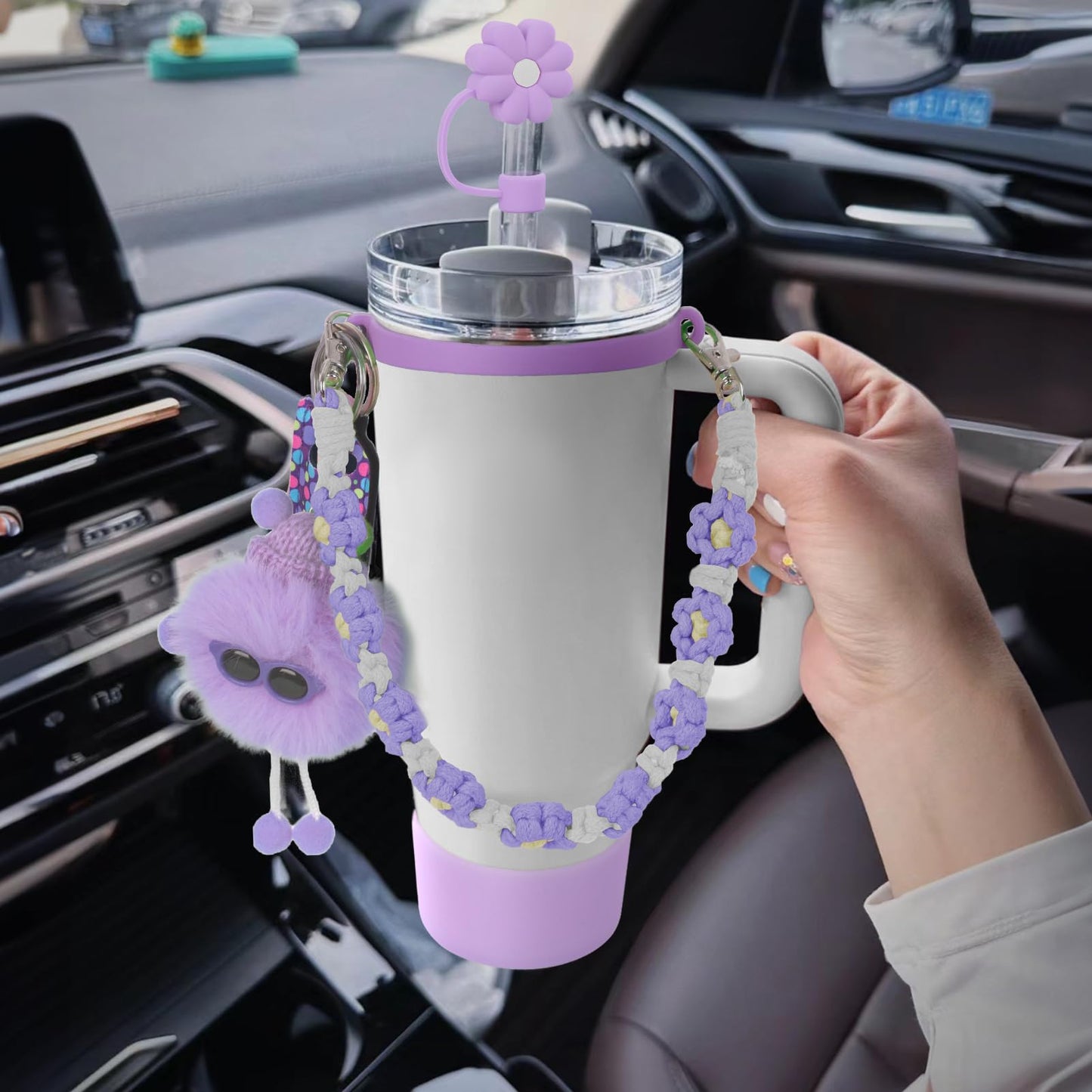 6PCS Use for Stanley Cup Tumbler Accessories 40oz 30oz,Compatible with Stanley Cup Tumbler Water Bottle Handle Sling Strap for Carrying (purple)