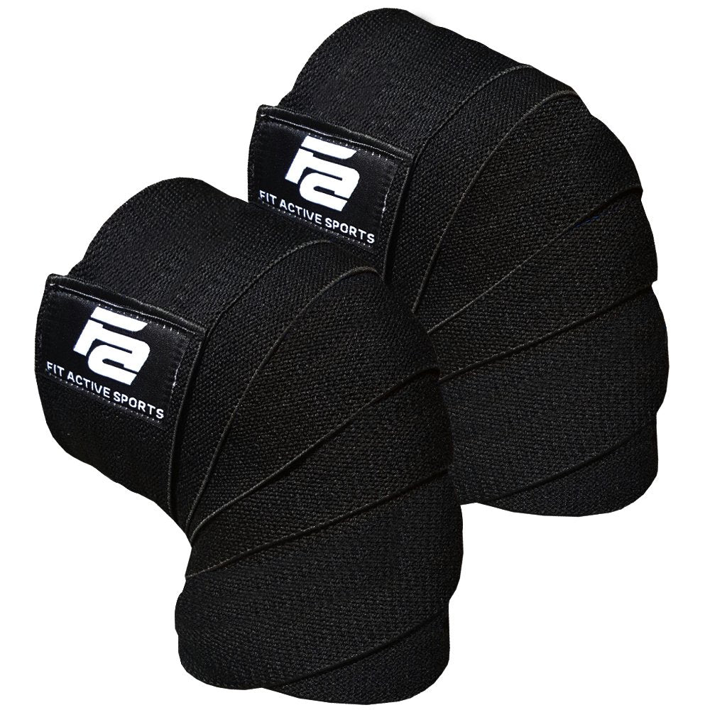 Fit Active Sports Knee Wraps for Weightlifting – 72” Elastic Knee Support Straps with Non-Slip Hook & Loop Closure – Knee Protection for Squats, Powerlifting, Cross Training – 1 Pair