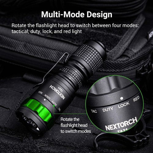 NEXTORCH TA21 Set Tactical Flashlight High Lumens, 1300 Lumens White Light and Red Light Rechargeable Flashlight with 4 Modes & Strobe & Ceramic Glass Breaker, Tactical Rings Included for Outdoor Use