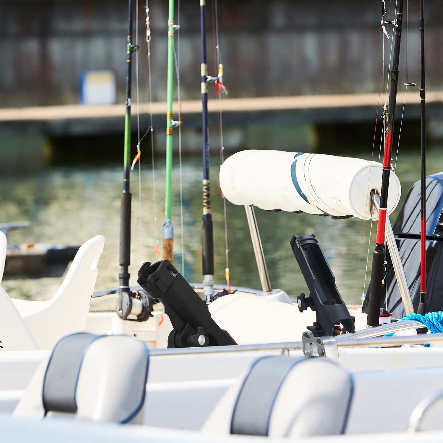 4 Pcs Fishing Boat Rods Holder 360 Degree Adjustable Folding Fishing Pole Holders with Large Clamp Opening for Boat Trolling Holder Pole Stand Rack Rod Bracket for Kayak Canoe Dock