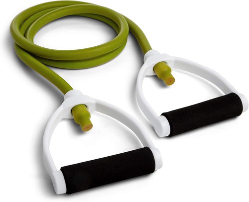 Champion Sports Resistance Tube Bands for Men and Women, Durable Stretch Fitness Band for Strength Training, Stretching, Rehabilitation- Premium Home Workout Equipment - 80 Lbs Resistance Tubing-Green