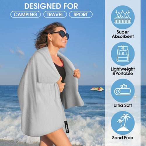 Wuwahold Camping Quick Dry Towel Set- 3 Pack, Soaking Up Sweat Microfiber Lightweight Sport Towels with Mesh Bag, Travel Towel Suitable for Camping, Beach, Gym, Yoga