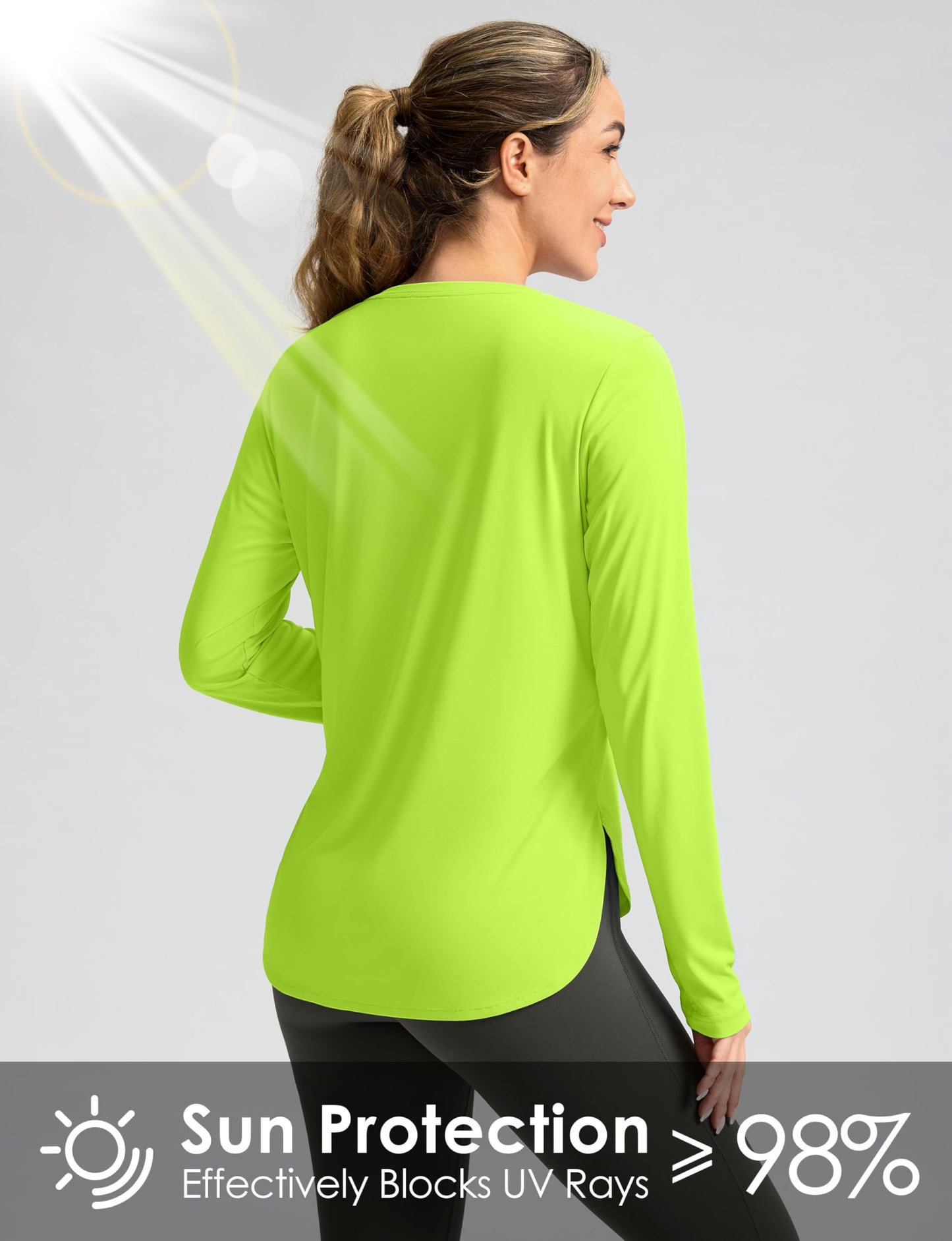 Women's Sun Shirts UPF 50+ Long Sleeve UV Protection Shirt Lightweight Quick Dry Workout Hiking Tops for Women(Bright Green,XXXL)