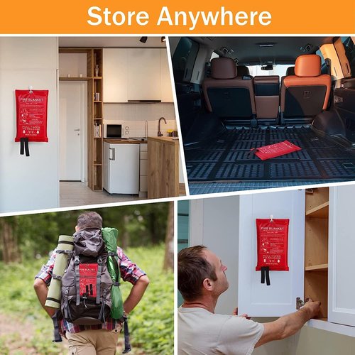 LUXJET Emergency Fire Blanket for Home Kitchen Fiberglass Suppression Fire Blanket, Fire Extinguisher for Camping, Kitchen, Boat, Car & Office, Amusement Building (1PC, 3.3ft x 3.3ft)