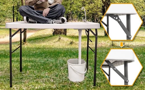 CAMP SOLUTIONS Fish Cleaning Table with Sink and Faucet, Portable Folding Camping Sink Table, Heavy Duty Fillet Table with Hose Hook Up, for Dock Beach Patio Picnic…