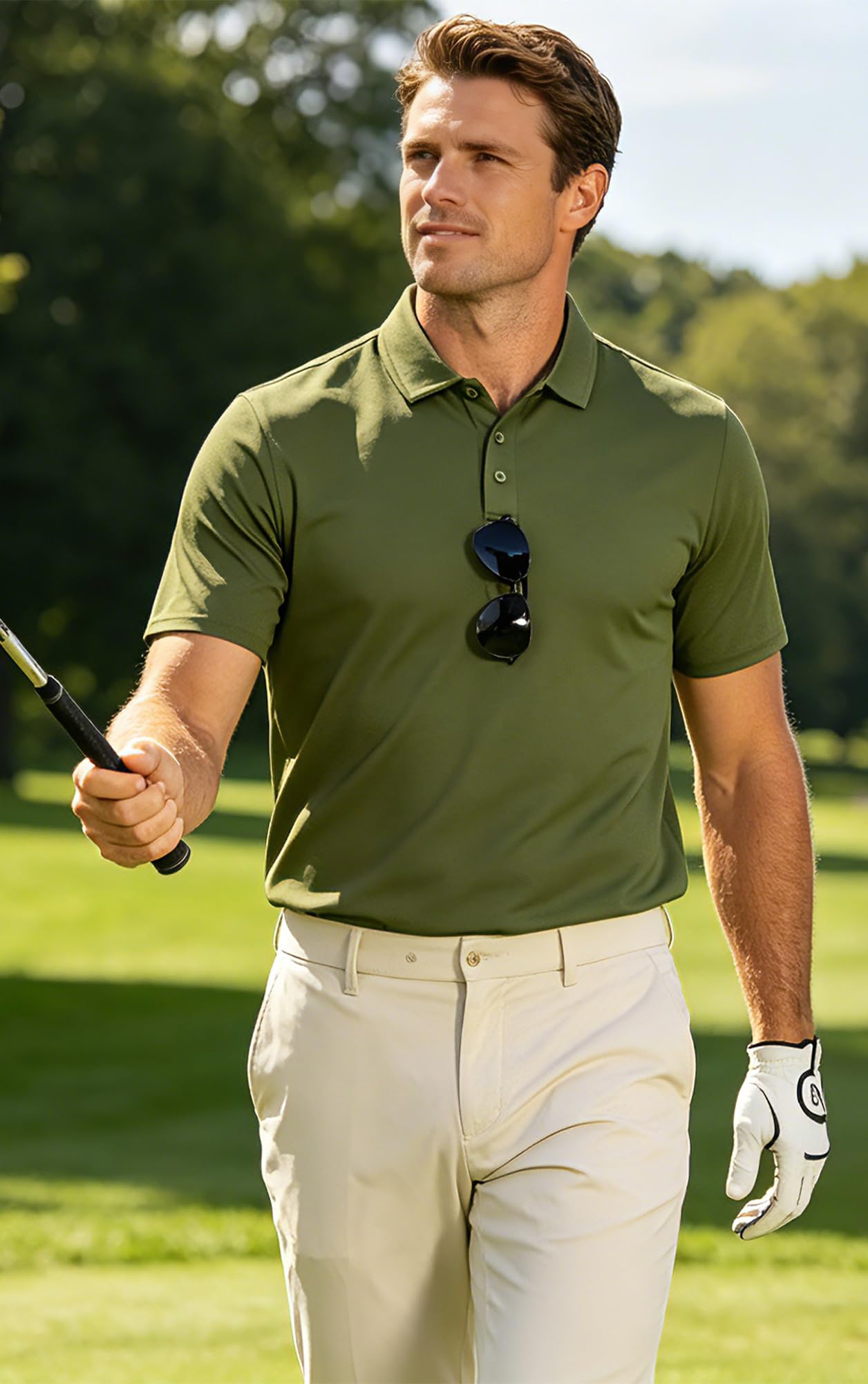 Peakwell Polo Shirts for Men Golf T-Shirt Quick Dry Tennis Short Sleeve Breathable Mesh Classic Tees (Black, Large)