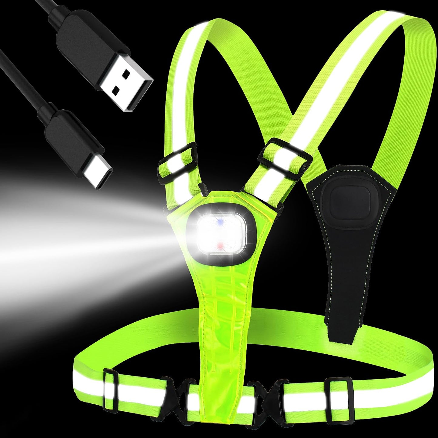 Amprich LED Reflective Running Vest,High Visibility Reflective Running Gear,Rechargeable Light Up Running Vest for Walking Running Cycling,Adjustable for Men Women Kids