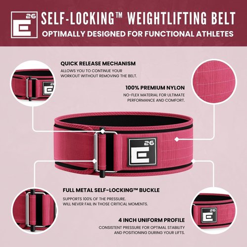 Element 26 Self-Locking Weight Lifting Belt - Premium Weightlifting Belt for Serious Functional Fitness and Olympic Lifting Athletes - Lifting Support for Men and Women - Deadlift Training Belt