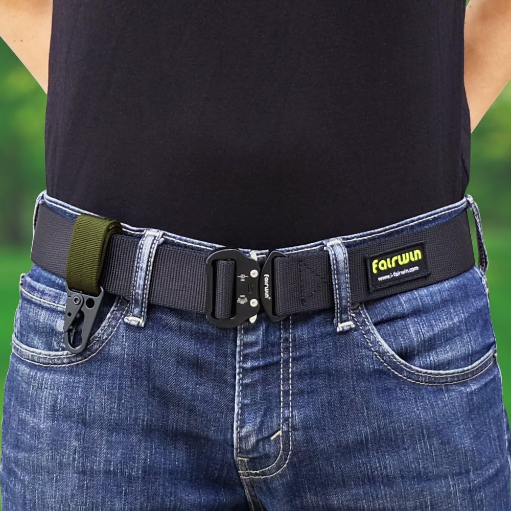 FAIRWIN Tactical Gear Clip, Nylon Key Ring Holder or Belt Keeper Military Utility Hanger Carabiner Molle Hook, Black, Tan, Green