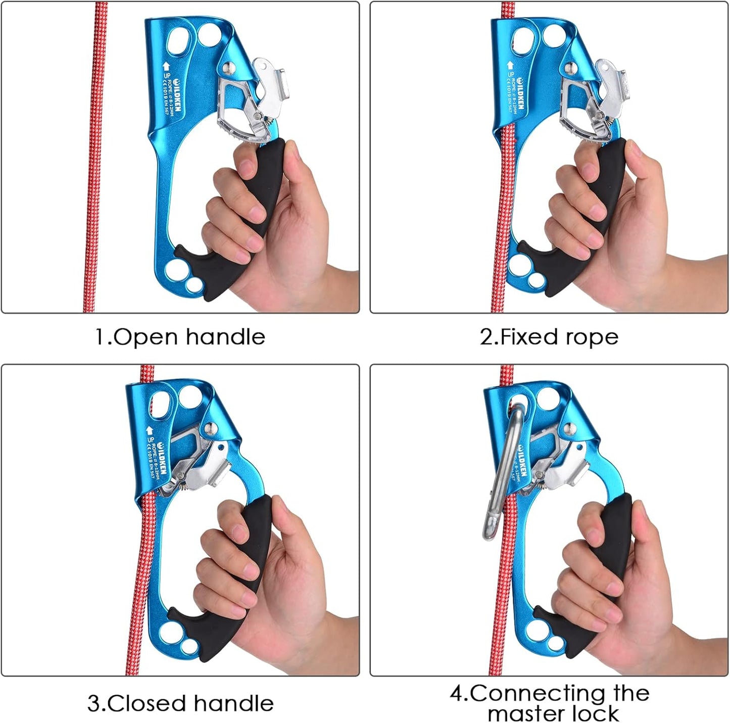 WILDKEN Climbing Hand Ascender Outdoor Mountaineering Tree Arborist Climbing Rappelling Equip Hand Ascender for 8-14MM Rope Left Right Hand Ascender