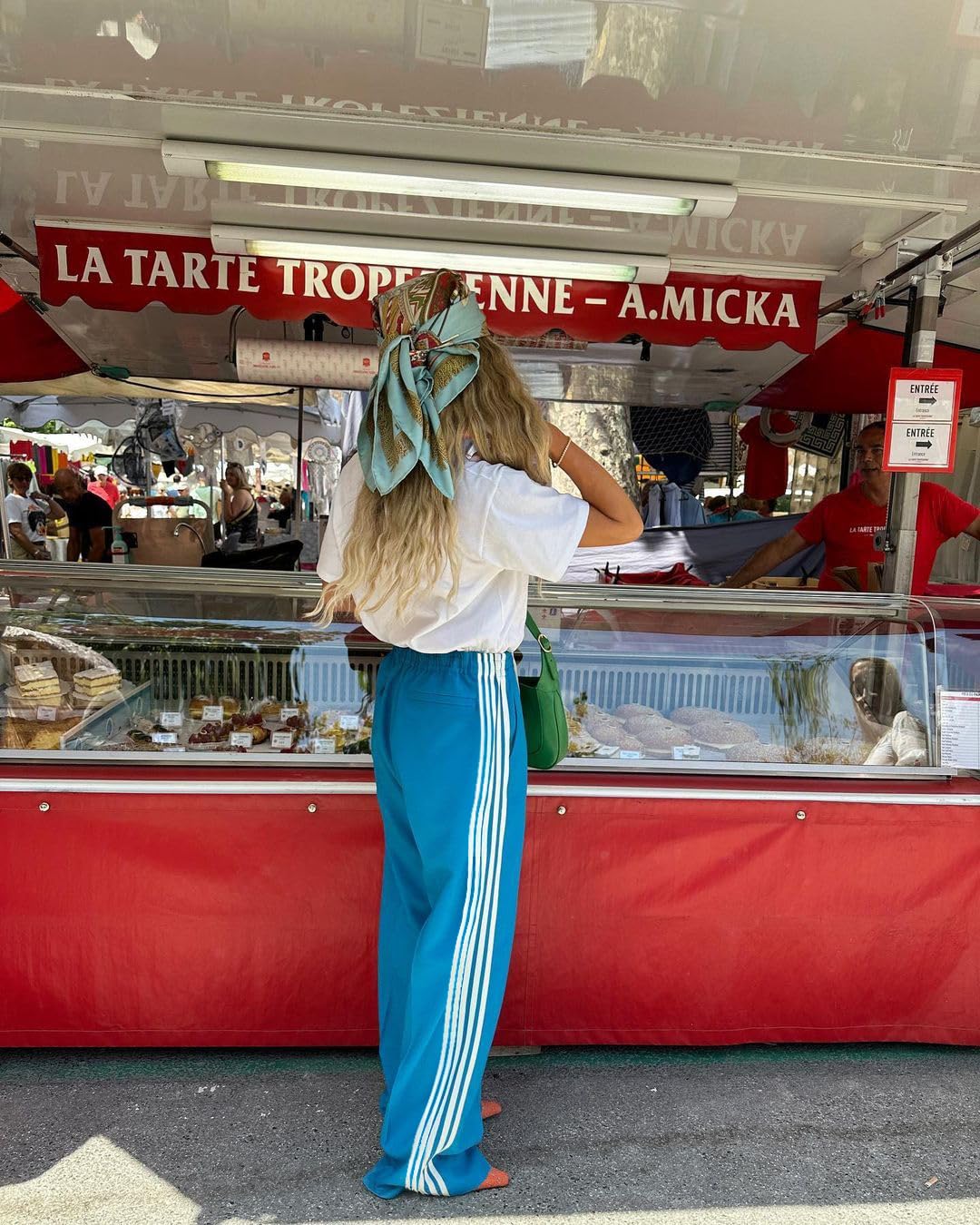 KMBANGI Women Striped Track Pants Elastic Waist Straight Leg Sweatpants Joggers Wide Leg Side Stripes Pants with Pockets(Casual Blue,M)