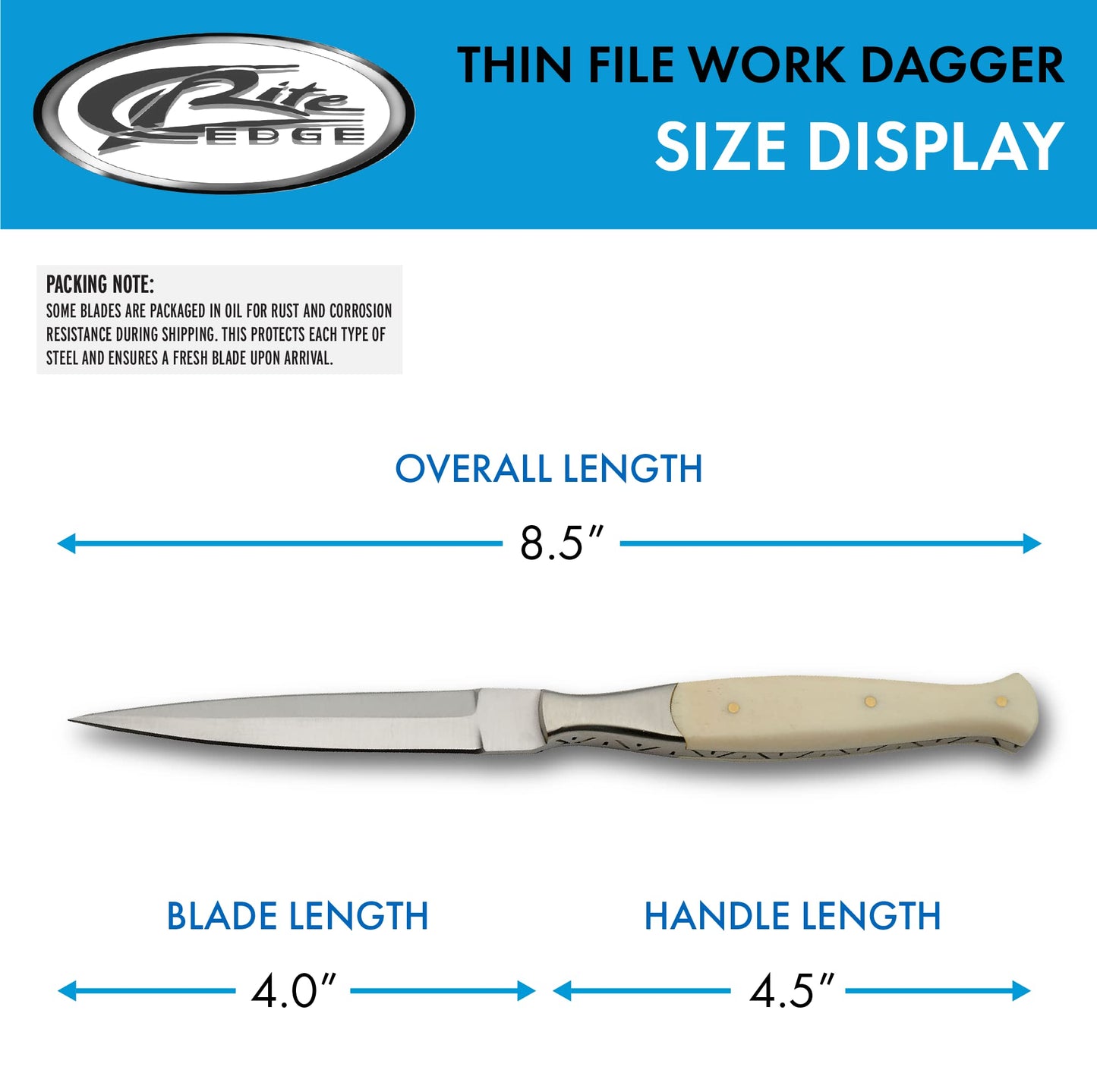SZCO Supplies DH-8037BO Slim Full Tang Bone Handle File Work Double Edged Knife with Sheath, 8.5" Length