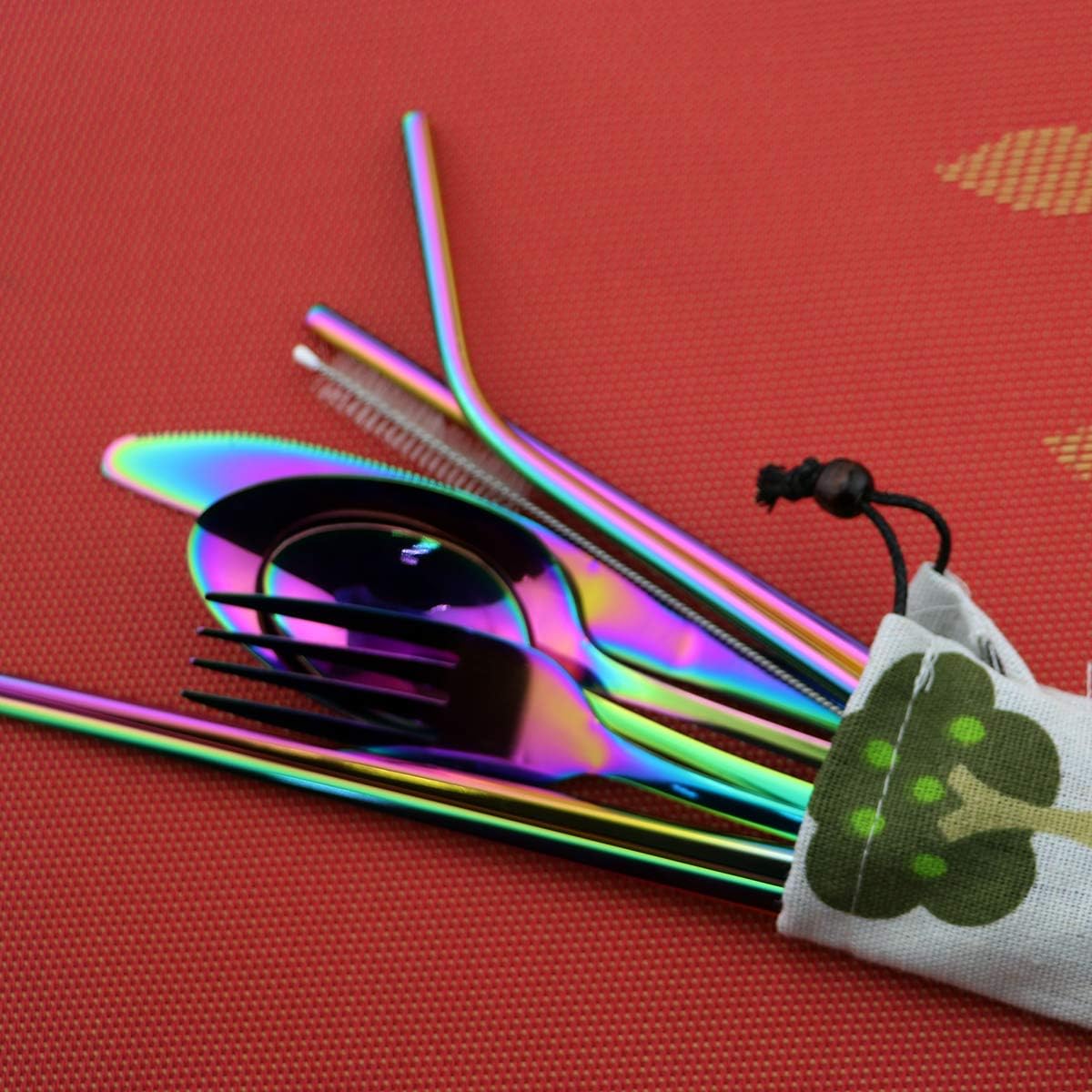 8 Pieces Stainless Steel Mirror Poblished Flatware Set Reusable Cutlery Set Travel Utensils Set with Straws for Camping Office or School Lunch,Dishwasher Safe (Rose Gold)