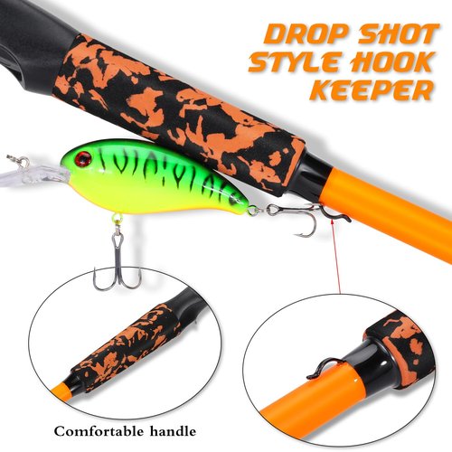 Sougayilang Fishing Rods, IM7 Graphite Blank Casting & Spinning Rods,2 Pieces Rods with “S” Style Hook Keeper and EVA Handle for Bass, Trout, Walleye, Catfish Etc (7'00"-MH-Spin-O)