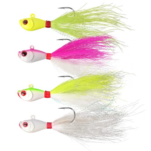 Shark Shooter 4pcs Fishing Bucktails Jig with Spin Saltwater Hair Jigs Wire Bait Keeper Surf Fishing Lures for Bass Fishing (1/4oz)