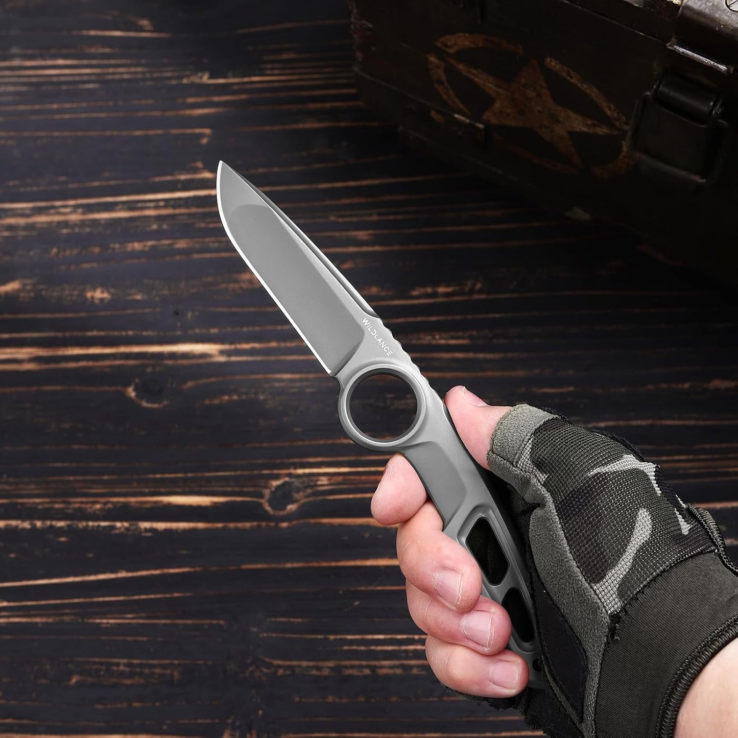 EDC Fixed Blade Knife with Sheath, Camping Knife Fixed Blade 3.3" DC53 Steel Outdoor Survival Blade Full Tang Hunting Knives for Men Women IB-01, Silver