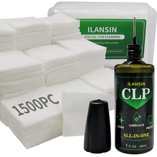 ILANSIN 1500PCS Gun Cleaning Patches+30ml CLP Oil,2"x2" Lint Free Gun Cleaning Cloth,Professional Wipes for Shot Pistol and All Caliber of Firearms. Store in a Box Can Store Gun Cleaning Kit
