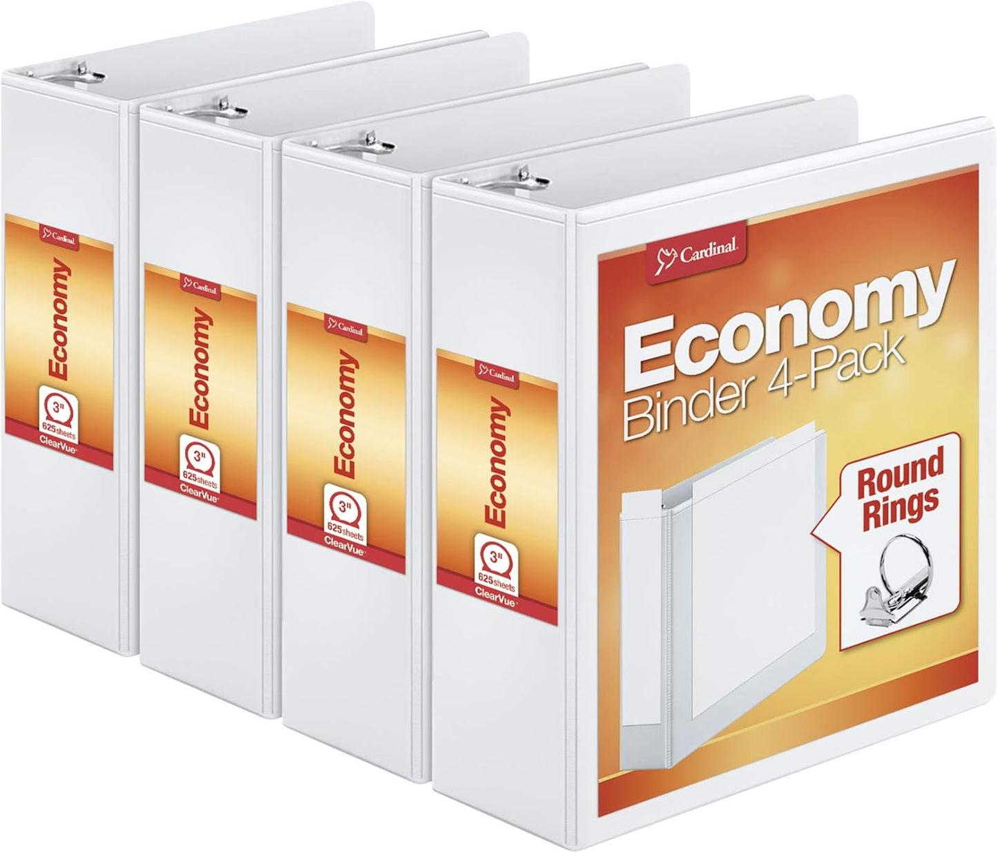 Cardinal Economy 3 Ring Binder, 1 Inch, Presentation View, Black, Holds 225 Sheets, Nonstick, PVC Free, 4 Pack of Binders (79512)