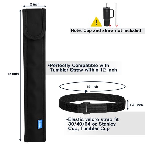 Xxerciz Straw Carrying Case for Stanley Cup Accessories, Nylon Straws Pouch Dustproof and Waterproof for Tumbler Straw, Portable and Easy to Install, Universal Straw Bag for Stanley Tumbler (Black)