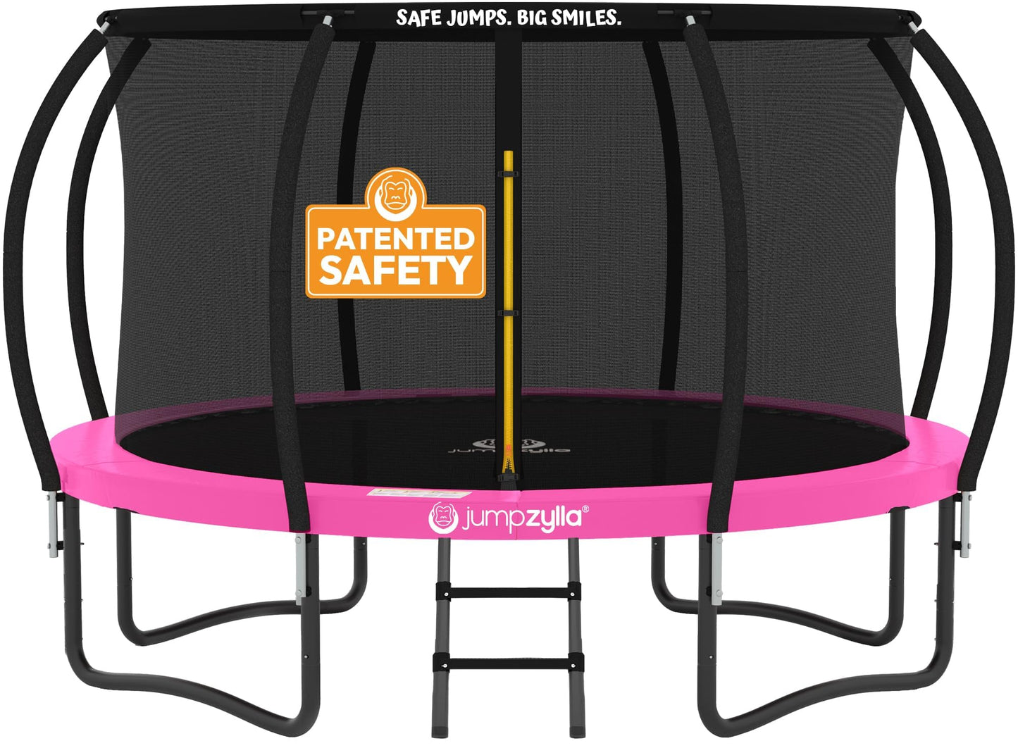 JUMPZYLLA Trampoline Outdoor 8FT 10FT 12FT 14FT 15FT 16FT with Enclosure and Ladder, ASTM Approved Recreational Trampoline for Kids and Adults, Anti-Rust Coated Frame (Pink, 14FT)