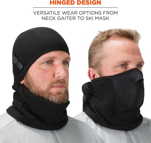 Ergodyne Mens Face Mask - 2-pc Fleece Neoprene Balaclava, Black