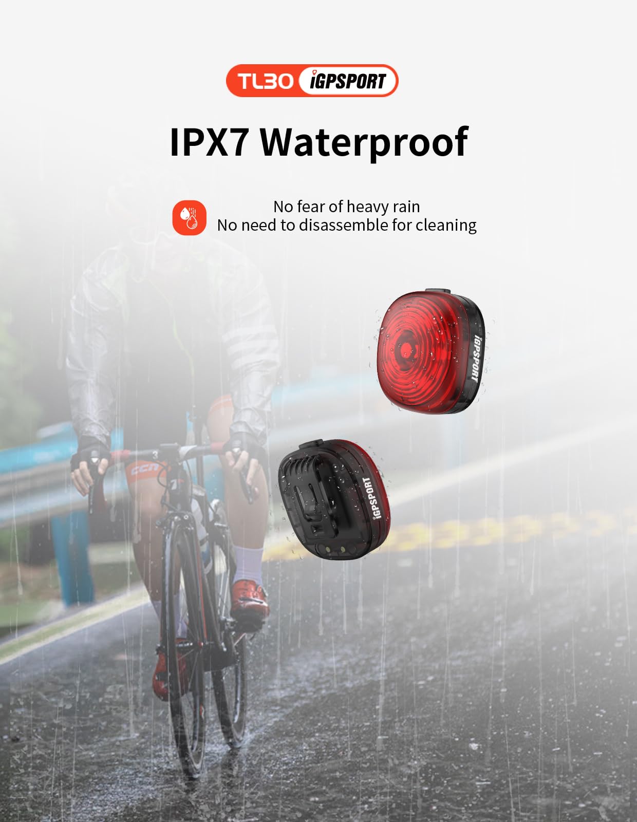 iGPSPORT TL30 Smart Rear Bike Light, Bluetooth 6 Modes Rechargeable 50H Run Time IPX7 Waterproof Bicycle Tail Light