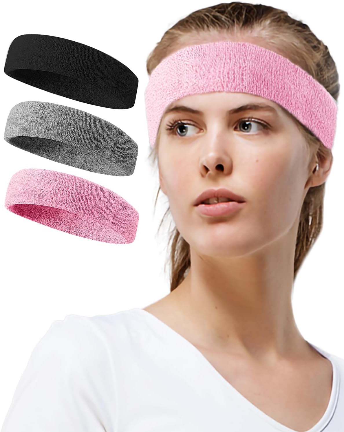 Tanluhu Sweatbands Sport Headbands for Working Out, Execise, Tennis, Basketball, Running - Terry Cloth Athletic Sweat Cotton Headband Outdoor for Men & Women