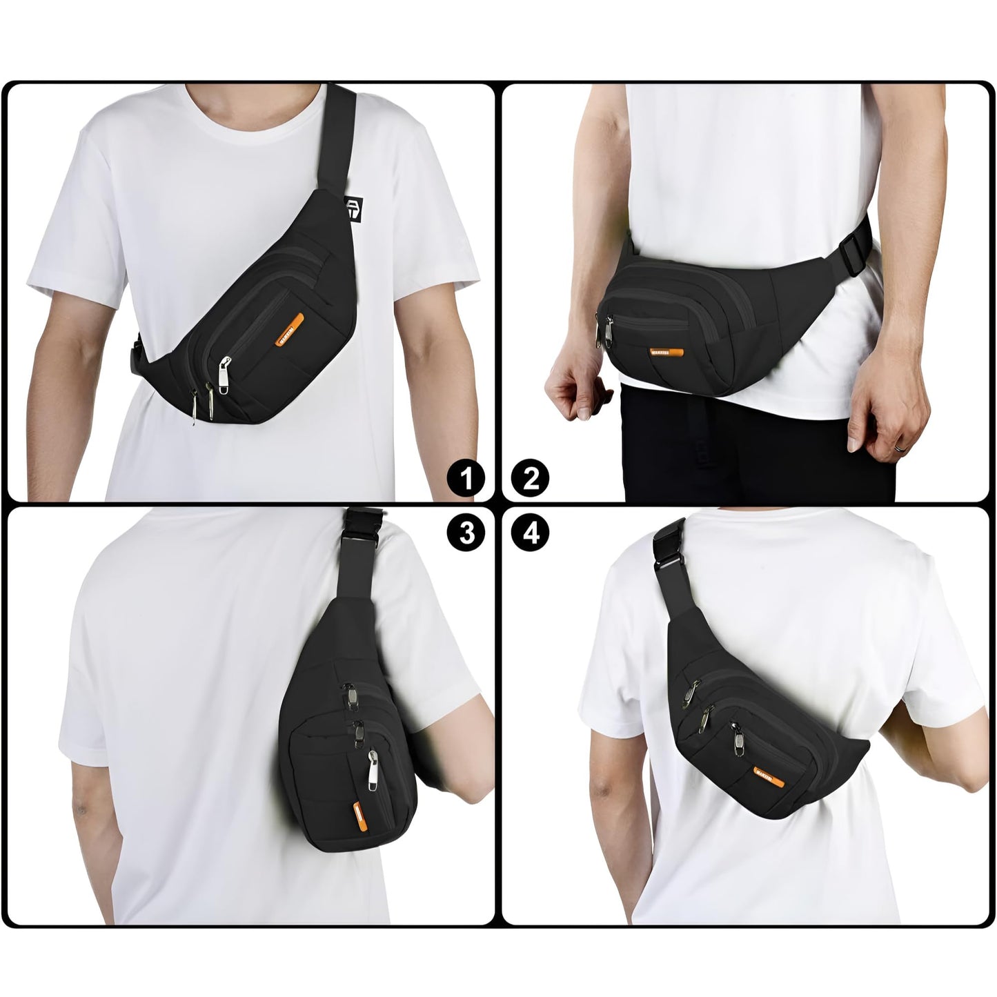 JacobsParts Fanny Pack Large Capacity Water Resistant Travel Waist Bag Men Women Cross Body Shoulder Sling Pouch Running Belt for Travel Running Hiking Jogging Sports (Black)