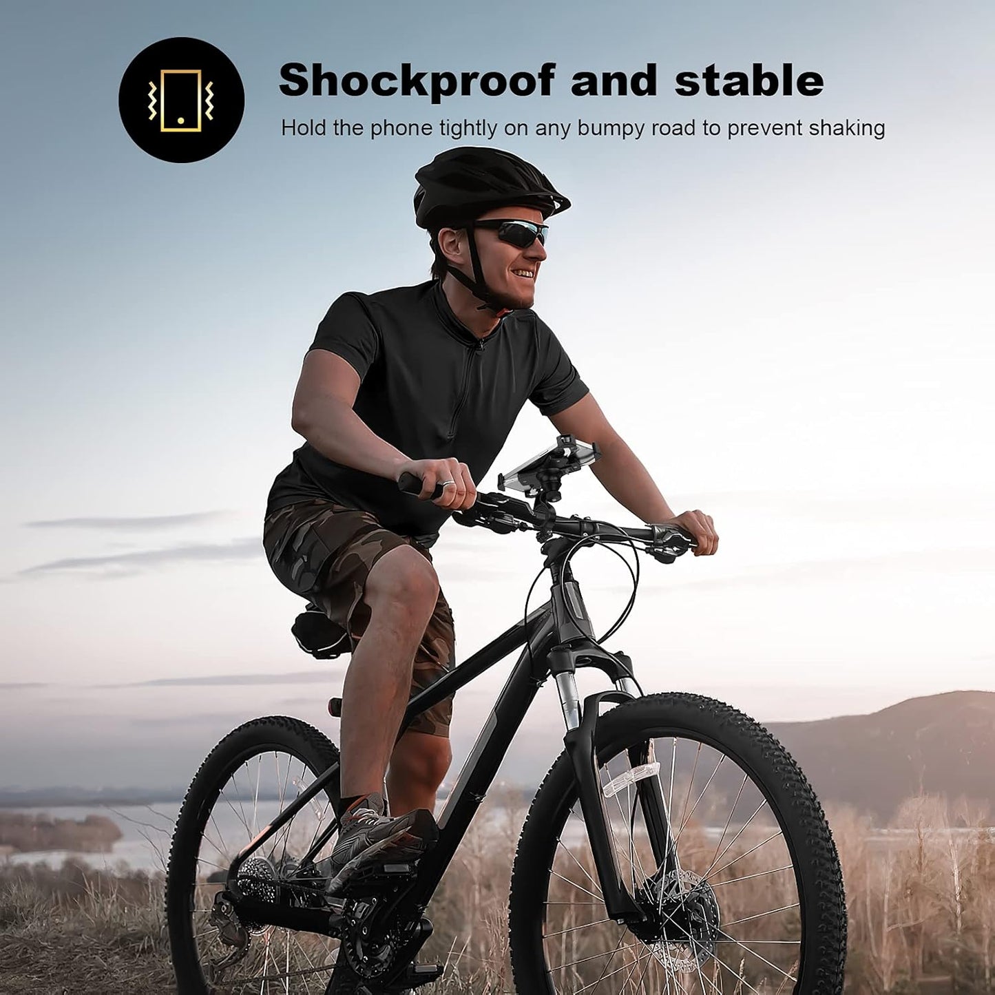 New Bike Phone Mount with Stainless Steel Clamp Arms Anti Shake and Stable 360° Rotation Bike Accessories/Bike Phone Holder for Any Smartphones GPS Other Devices Between 4 and 7 inches