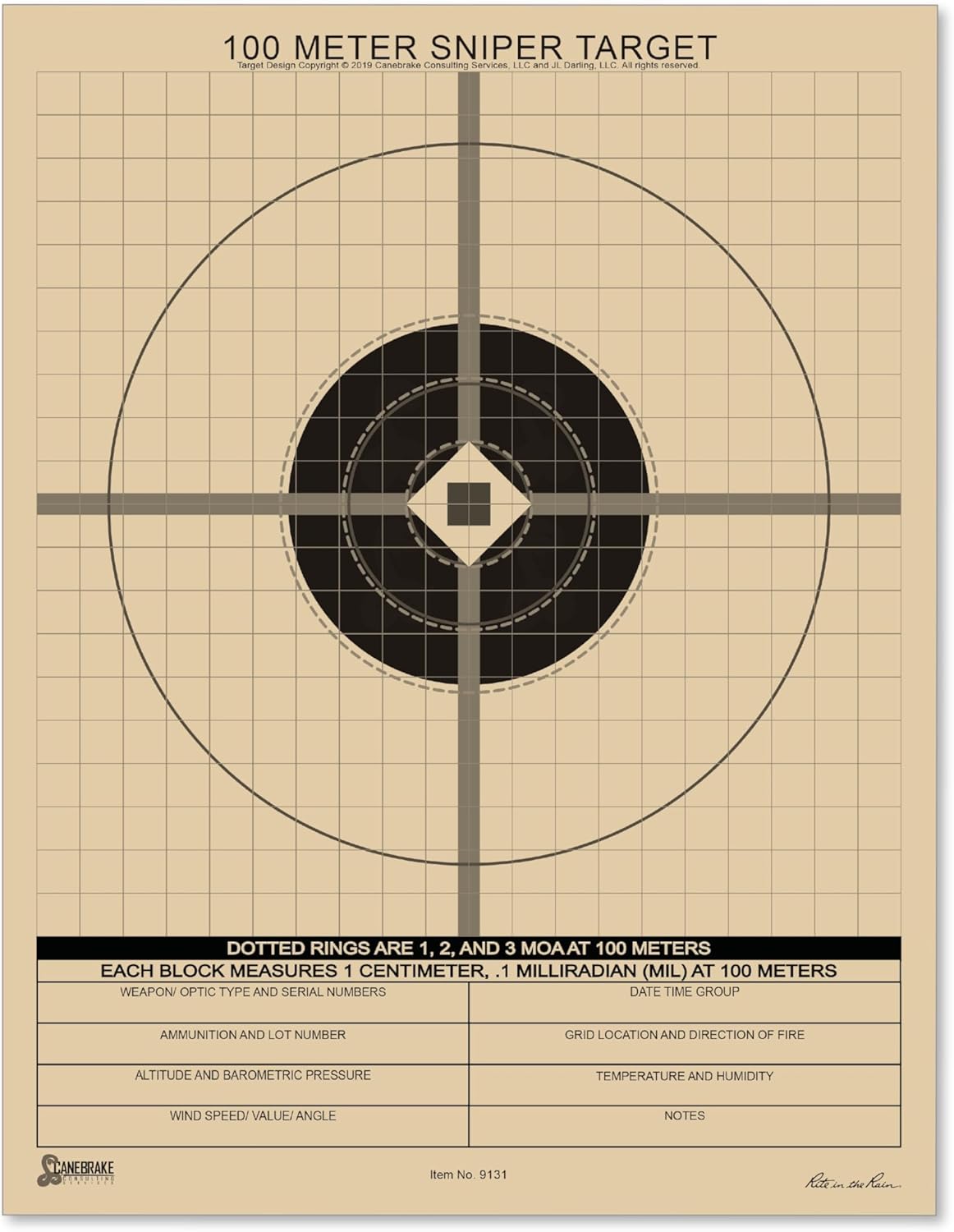 Rite in the Rain Weatherproof Diamond Pattern MOA Precision Distance Shooting Targets, 11" x 17", 25 Sheet Pack (No. TGMOALR-D)