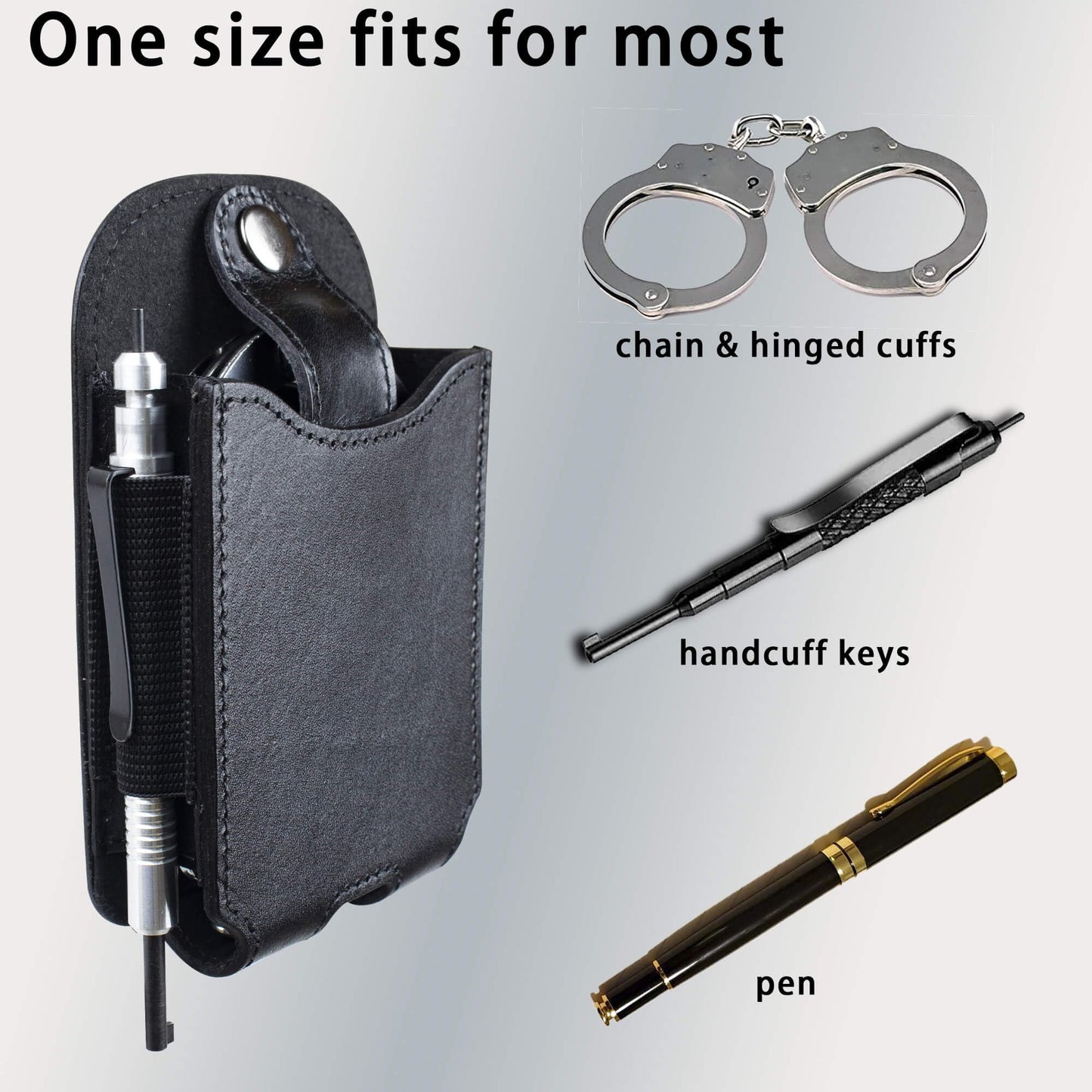 Handcuff Holder,Cuff Holder for Duty Belt, Black Leather Handcuff Pouch Fits for Chain& Hinged Cuff