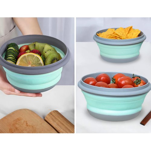 Huntoshon Collapsible Bowls, 3pcs Food Grade Silicone Camping Bowl Salad Bowl with lids, Portable Expandable Lunch Box Food Storage Container for Camping Travel and Picnic,Blue