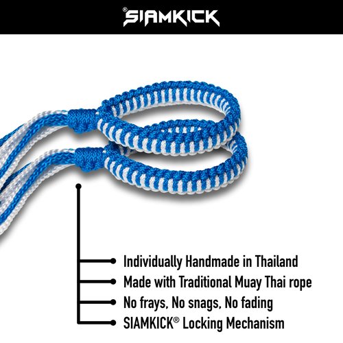 SIAMKICK Muay Thai Prajiad Armbands, Traditional Handmade Muay Thai Armband, Authentic Wai Kru Thai Boxing & Kickboxing (Set of 2) (Arctic Blue)