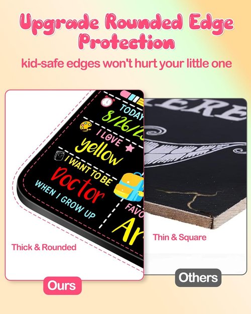 Double-Sided First Day & Last Day of School Sign with Markers Included - 12×10 Inch Reusable Back to School Chalkboard for Kids, Preschool, Kindergarten - Durable & Easy to Clean