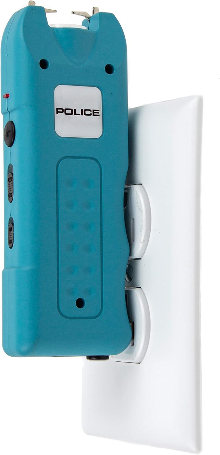 POLICE Stun Gun for Self Defense 628 – High Voltage Mini Rechargeable with LED Flashlight & Siren Alarm – Compact & Heavy Duty – Personal Security for Women & Men – Blue