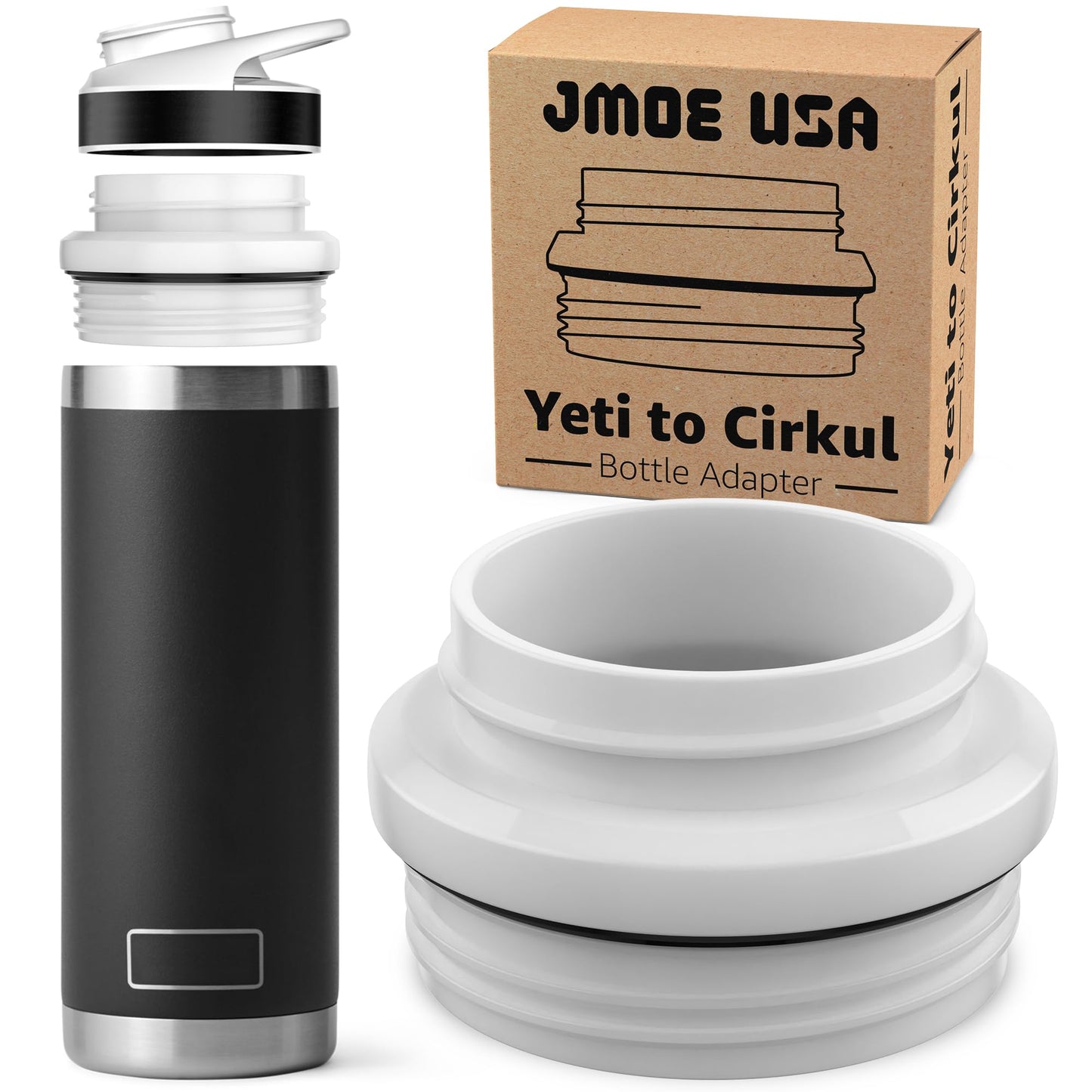 Jmoe USA Bottle Adapter Compatible with Yeti to Cirkul | Updated Version | BPA Free Plastic, Food Grade Silicone | Fits 12, 18, 26, 36, 46, 64 oz YETI Rambler Bottles