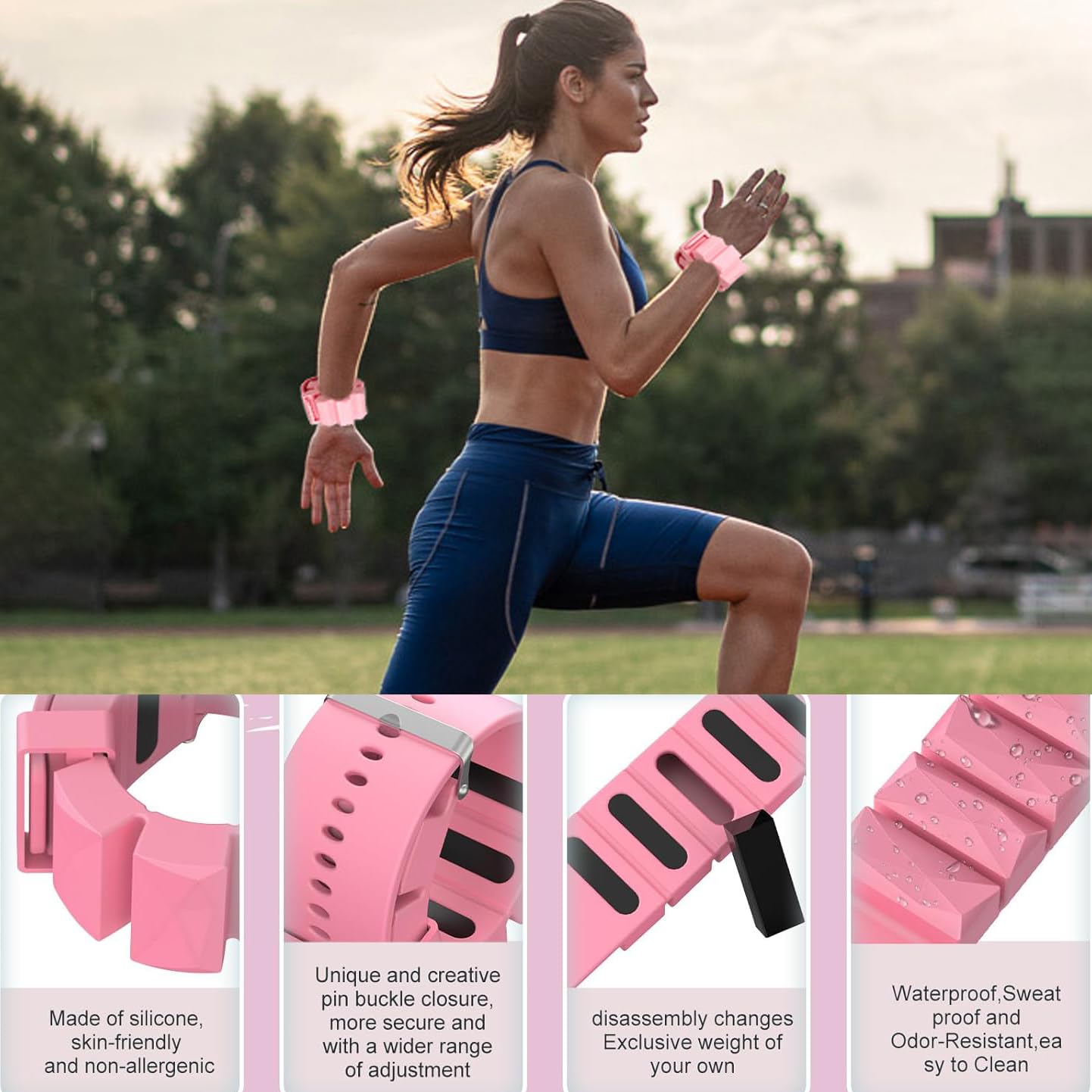 Adjustable 1 LB Ankle Wrist Weights Pair Women Men, Wearable Ankle/Wrist Weights Suitable for Yoga, Exercise,Barre,Strength Training (Set of 2 (1Lb Each) (pink)