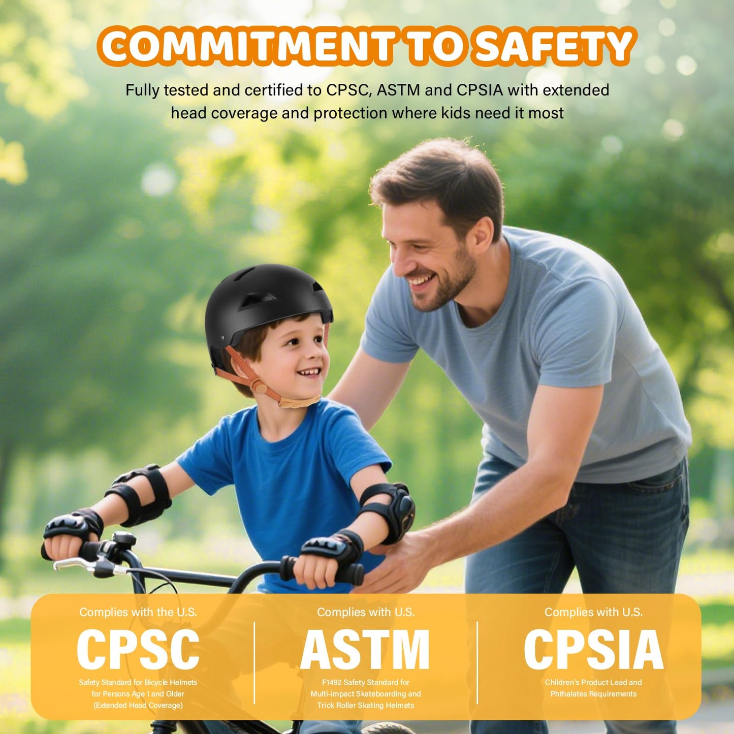 WHALEZON Kids Bike Helmet Ages 3-5-8-14, CPSC ASTM CPSIA Certified Toddler Helmet-Boys Black