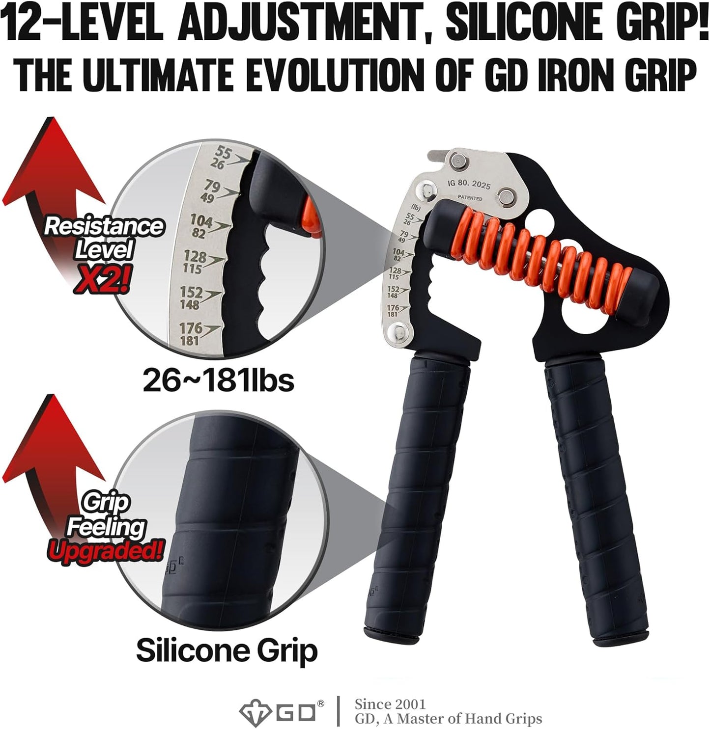 GD IRON GRIP Grip Strength Trainer Adjustable Hand Gripper Strengthener Hand Grip Exerciser Wrist Strengtheners Silent & Durable – Forearm, Finger & Hand Strength Training for Athletes, Climbers & Rehabilitation