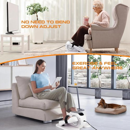 Zakle Under Desk Elliptical Machine, Electric Elliptical Training Machine for Seniors w/Remote Control, 12 Speed Levels, Manual & Auto Mode, Quiet Seated Pedal Exerciser for Home Office (White)