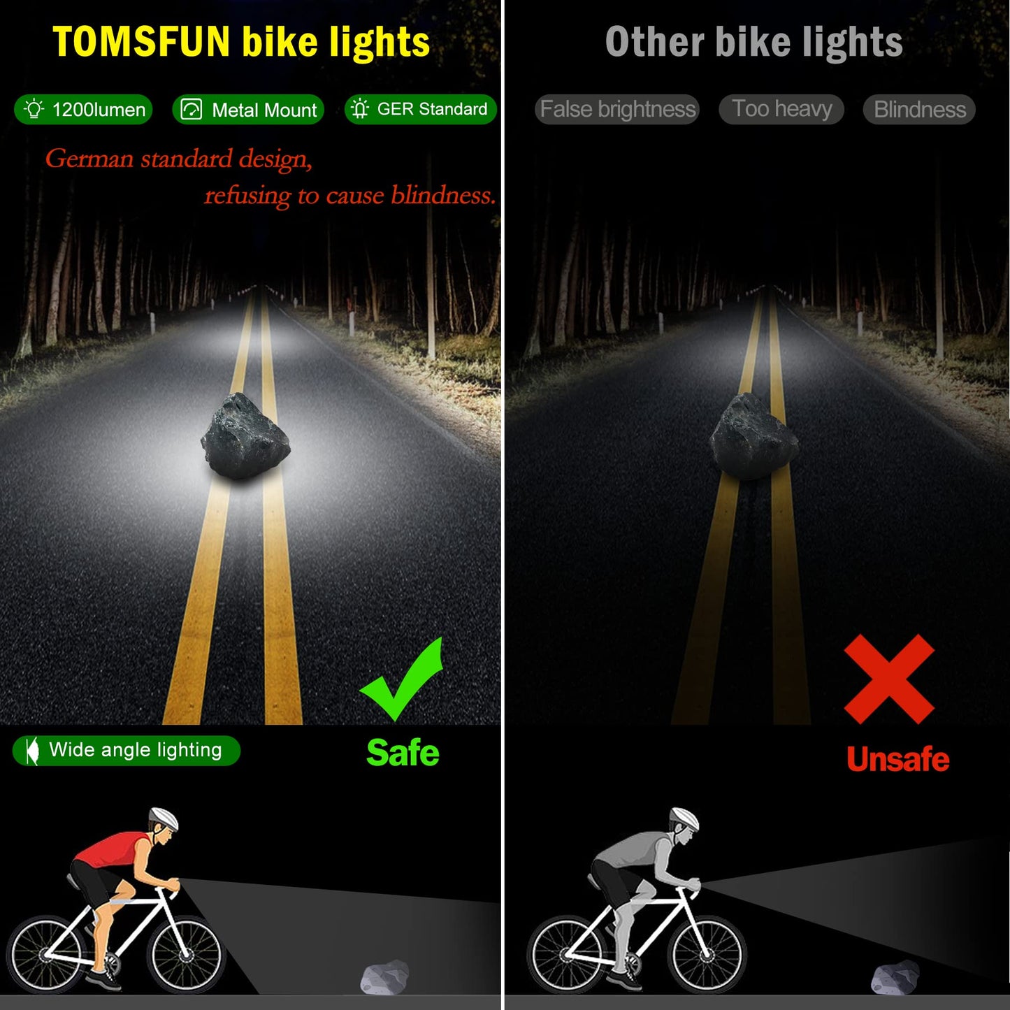 3 LED Bike Light, Super Bright Bike Lights 1200 Lumen, Bike Headlights with High Beam Low Beam, Best Bike Lights for Night Riding, USB-C Rechargeable Bike Headlight, Waterproof Bicycle Lights