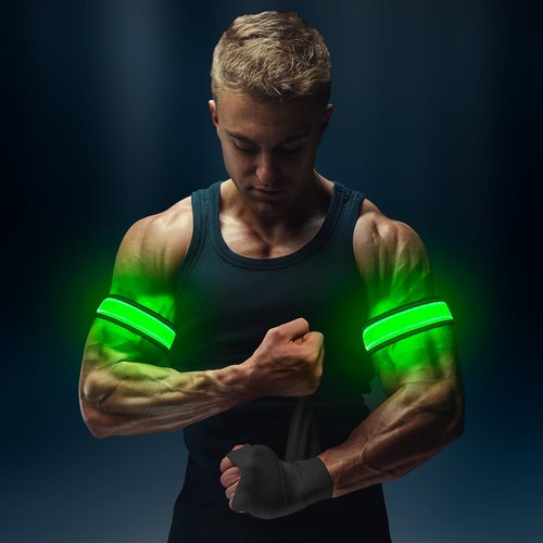 PZRLit Running Light for Runners 2 Pack Rechargeable Light Up LED Bracelets Reflective Running Gear Wrist Flashlight Luminous Armband for Night for Joggers Bikers Walkers Men Women-Green