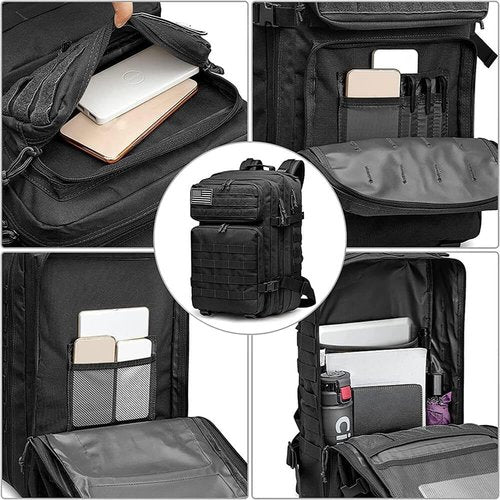 MODERN NEEDS 40L Tactical Backpack for men | 7 Compartments | Padded Comfort | Military Backpack | Heavy-Duty Nylon | Versatile Use | Outdoor Survival, Camping, Gym, Travel, Black